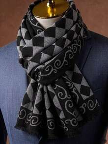 1PC Men's Autumn/Winter Plaid Double-Sided Faux Cashmere Floral Jacquard Warm Long Scarf Shawl Suitable For Daily Wear - Multicolor - View 8