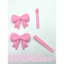 2pcs Pink Bow Decor Earphone Accessories, Cute Printed Bow Fashionable Earphone Attachments, Christmas Gift For Gamer Girls - Pink/2pcs - View 9