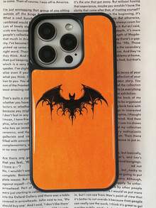 1pc Halloween Orange Background Gothic Black Bat Vintage Pattern Print Black Edge Drip Glue Lens Raised Full Coverage Shockproof Protective Phone Case No Accessories Multi-Model Compatible Dark Subculture Y2K Hot Girl Holiday Vibe Protective Cover - Black - View 4