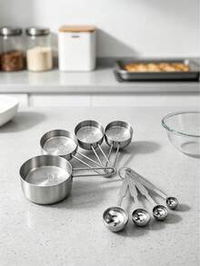 Stainless Steel Measuring Cups And Spoons Set, 4/8pcs Metal Measuring Tools, Coffee Spoons, Seasoning Spoons, Suitable For Baking, Cooking, Dry And Liquid Ingredients - Multicolor - View 3