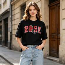 Rose Rose American-Style  Brand With Basketball Star Print In Honor Of Rose, Made Of Pure Cotton T Shirt - 黑色 - 查看 1