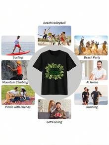 2026 New Men's Pure Cotton Short-Sleeve T-Shirt Casual Oversized New Year Graphic Print Daily Wear Top - Black - View 3
