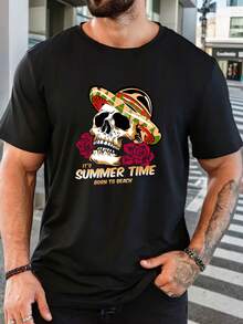 Men's Pure Cotton Short Sleeve T-Shirt Casual Summer Daily Wear Breathable Comfortable Regular Fit Basic Style Tee Top - 黑色 - 查看 6