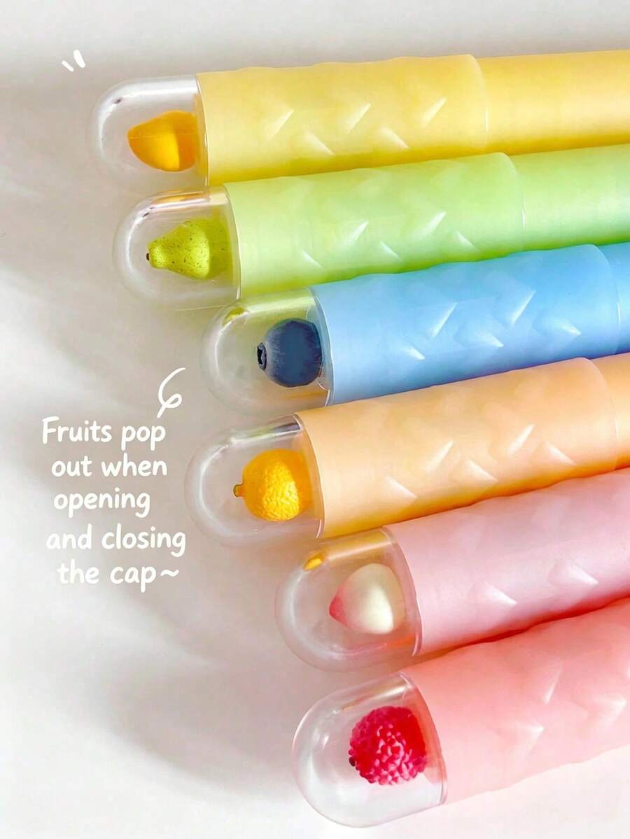 3 pièces de marqueurs fluorescents parfumés aux fruits mignons, marqueurs à pointe souple de couleur macaron, convenant pour le journalisme, l'école et la papeterie de bureau - A - Voir 1
