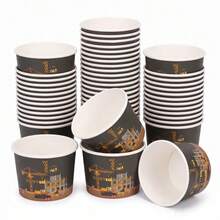10/20/60 Pcs,9oz Excavator Construction Disposable Paper Ice Cream Cups,Black Construction Truck Ice Cream Paper Bowls,Building Machinery Print Decorative Dessert Snack Paper Container For Buffet Table,Holiday Celebration Gathering - Multicolor - View 1