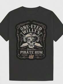 Negro de inspiración vintage<wbr>Camiseta Gráfica para Hombre |   Caso de la "Rum Pirata de Willy el Tuerto" - Negro - Ver 1