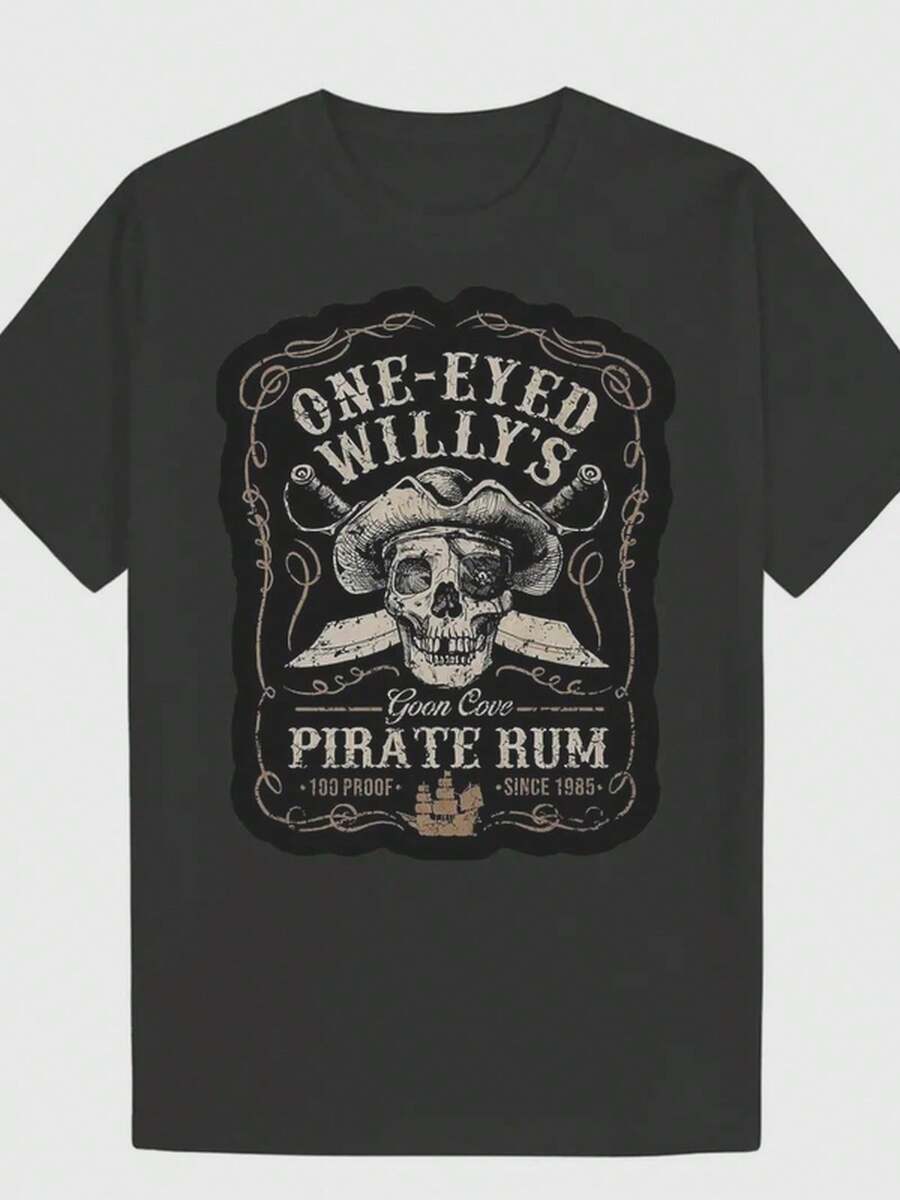Negro de inspiración vintage<wbr>Camiseta Gráfica para Hombre | Caso de la "Rum Pirata de Willy el Tuerto" - Negro - Ver 1
