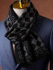 1PC Men's Autumn/Winter Plaid Double-Sided Faux Cashmere Floral Jacquard Warm Long Scarf Shawl Suitable For Daily Wear - Multicolor - View 10