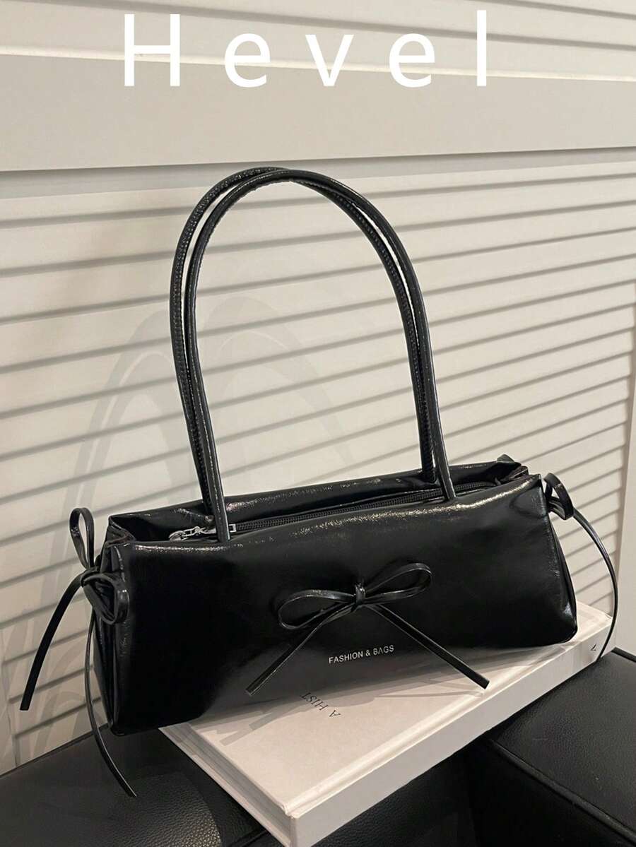 New Fashion Bow Decor Handbag, Suitable For Party, Outing, Vacation, Shopping And Daily Use, Can Store Coins, Phone, Also Suitable As Work Bag For Office Ladies, College Students And Professional Women, Elegant Women's Bag, Office, PU Women's Shoulder Bag, Black Bag - Black - View 1