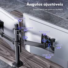 (COIBEU)Suporte duplo para monitores de 13 a 32 polegadas, com sistema a gás de alta resistência e dois braços, suporta até 16 kg (8 kg por braço), compatível com VESA 75*75 e 100*100 mm, altura ajustável com movimento completo, fixação por grampo com gerenciamento de cabos. - Visão 4