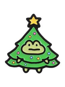 QIHOO 1pc Cute Frog Christmas Enamel Brooch, Tree Wreath Design, Lapel Pin, Clothing & Bag Holiday Decoration - Multicolor - View 9