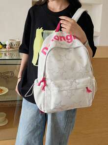 Dedoo Juego de 3 piezas de mochila, estampado de estrellas y letras, cordón con cremallera de bloques de color, gran capacidad, mochila escolar, bolsa de estudiante diaria para campus universitario - Blanco - Ver 6