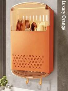 A Wall-Mounted Chopstick Storage Box With A Dust Cover, No Drilling Needed Utensil Drying Rack, Flip-Top Kitchen Utensil Organizer With A Drainage Tray And Spoon/Fork Hooks, A Great Choice For Storing Your Utensils. - Multicolor - View 1