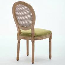 French Style Solid Wood Frame Antique Painting Linen Fabric Rattan Back Dining Chair, Set Of 2,Olive Green,DE1843OL - 綠色 - 查看 6