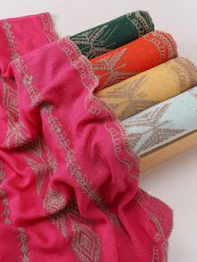 1pc Autumn/Winter New Embroidered Lace Rhinestone Luxury Elegant Women's Scarf Shawl Breathable Soft Embroidered Muslim Hijab Shawl - Multicolor - View 8