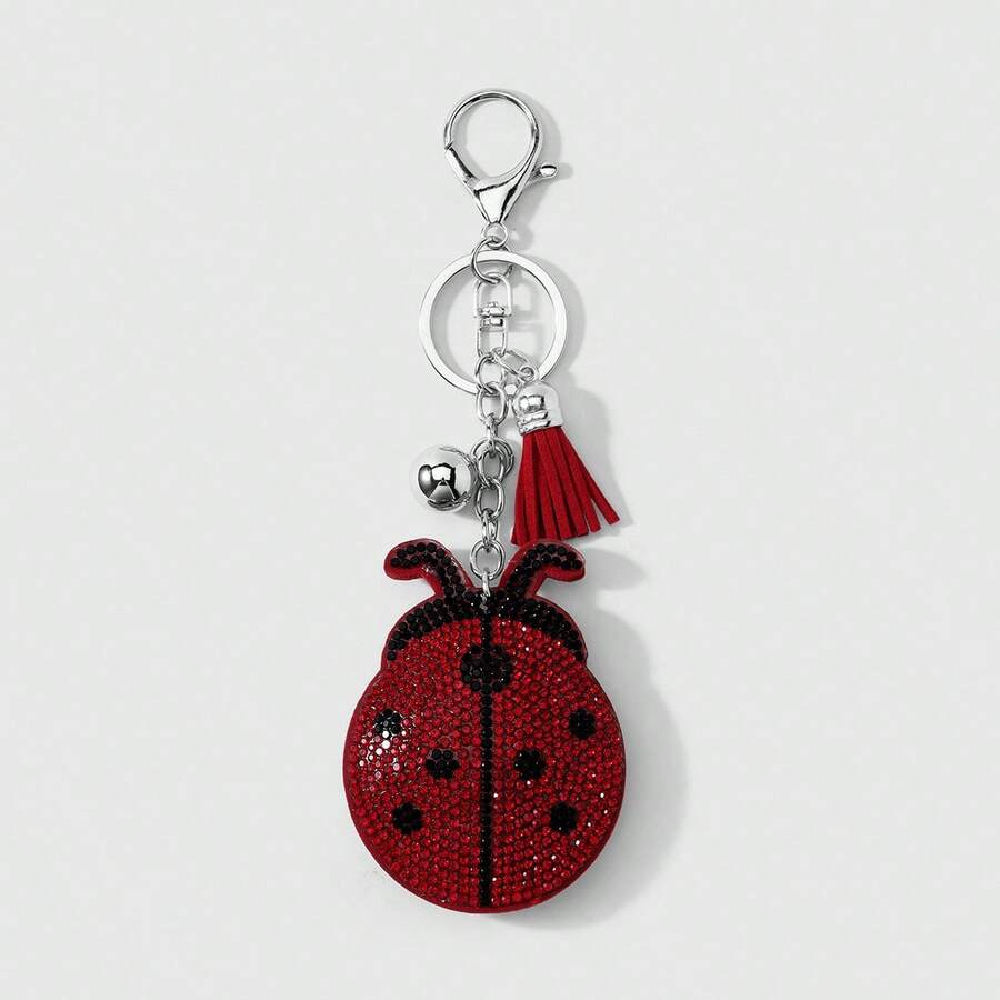 1pc Cute Fashionable Versatile Insect Series Red Shiny Rhinestone Ladybug Tassel DIY Keychain Bag Charm, Suitable For Girls And Women Daily Wear, Holiday Gift - Multicolor - View 1