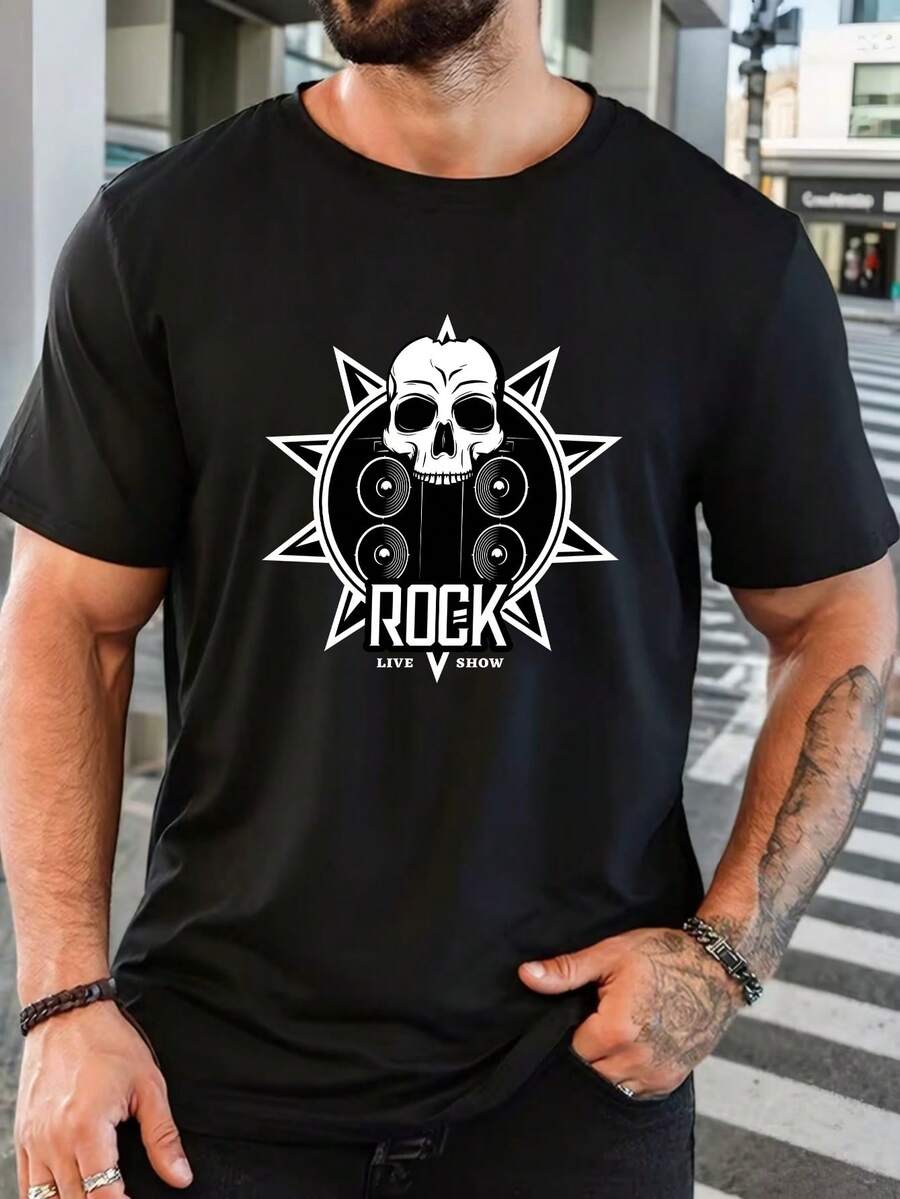 Men's Pure Cotton Short Sleeve T-Shirt Casual Summer Regular Fit Basic Breathable Everyday Wear Comfortable Soft Tee Top - 黑色 - 查看 1