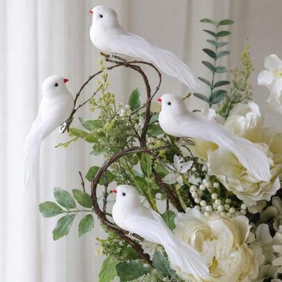4pcs Realistic White Dove Decorative Clips, 14.5cm Long Tail Feather Bird Ornaments With Metal Clips For Christmas Tree, Wreath, Branch, Floral Arrangement, Wedding, Party, Home Decor