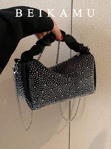 1pc Women's Elegant Rhinestone Handbag, Versatile Chain Shoulder Bag For Commuting And Shopping - Black - View 1