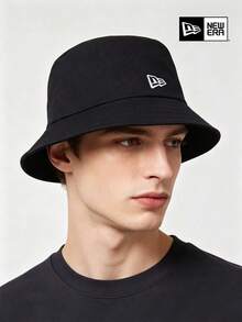 New Era Bucket Hat, Small White Flag Logo Embroidered Black Bucket Hat, Unisex Outdoor Sun Protection Hat - Black - View 1