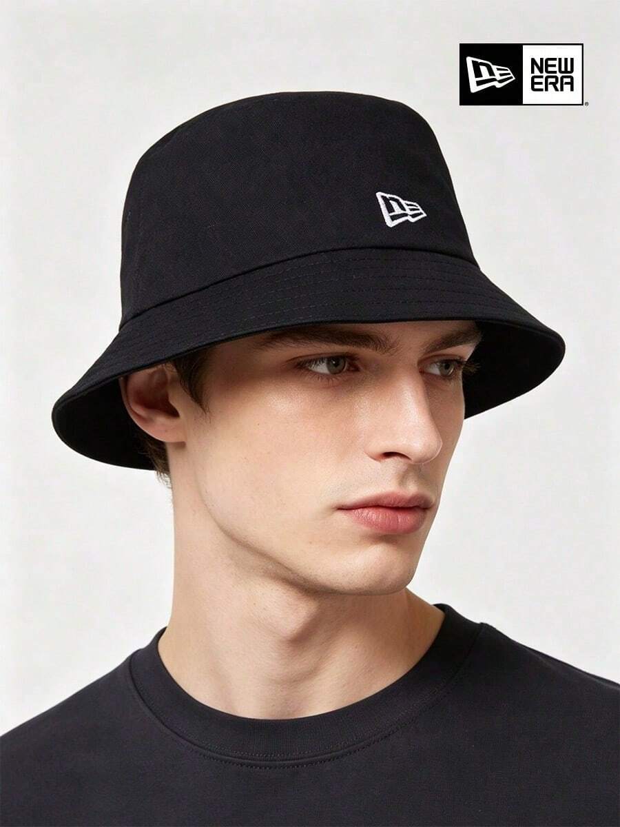 New Era Bucket Hat, Small White Flag Logo Embroidered Black Bucket Hat, Unisex Outdoor Sun Protection Hat - Black - View 1