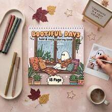 1 Pc Beautiful Days Spiral Coloring Book, Halloween Bold And Cozy Coloring Book, Perfect For Relaxing And Creative Time In A Cozy Witch Aesthetic, Halloween Gifts, 18-Page - Single Piece - View 6