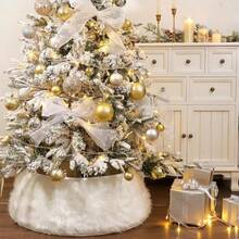 YQQChristmas Tree Collar:  Luxury Thick Plush Faux Fur Xmas Tree Collars Cover, Rustic Size Adjustable Tree Skirt For Holiday Decorations1269 - White - View 7