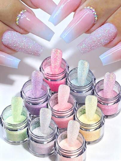 9/6/3/2/1 Peça Pó de Unha com Glitter Arco-Íris, Glitter de Unha de Doce, Para Casamento, Natal, Dia dos Namorados, Suprimentos de Decoração de Unhas de Inverno Estilo Suéter (Cor Aleatória)