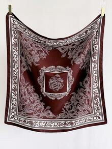 1pc Fashionable Women's Contrast Color Versatile Printed Polyester Scarf Square - Coffee - View 2