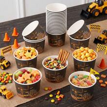 10/20/60 Pcs,9oz Excavator Construction Disposable Paper Ice Cream Cups,Black Construction Truck Ice Cream Paper Bowls,Building Machinery Print Decorative Dessert Snack Paper Container For Buffet Table,Holiday Celebration Gathering - Multicolor - View 7