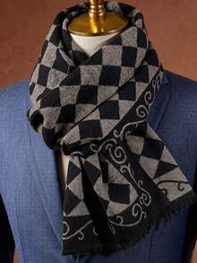 1PC Men's Autumn/Winter Plaid Double-Sided Faux Cashmere Floral Jacquard Warm Long Scarf Shawl Suitable For Daily Wear - Multicolor - View 7