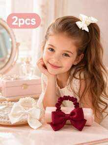 2/4pcs Satin Bow Small Scrunchies, Gentle Style Hair Ties For Girls, Simple Elegant High Ponytail Hair Ropes - Multicolor - View 4
