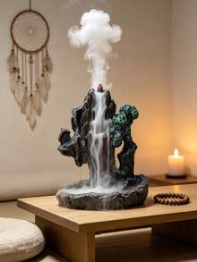 1pc Mountain Rock Landscape Backflow Incense Burner Waterfall Smoke Fountain Resin Bonsai Tree House Decor With White Beads, Suitable For Tea Room, 2026 Aromatherapy Zen Meditation Decorative Gift, Tea Cup Mist Effect - 1PC - View 5