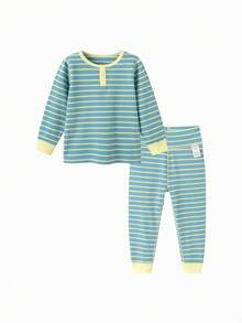 Balabala Baby Thermal Underwear Set Thick Soft Kids Base Layer Pajama Set Cozy Winter Sleepwear - Blue-green Hue - View 1