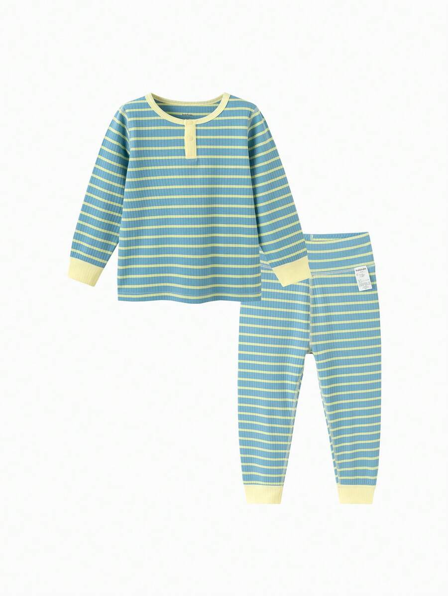 Balabala Baby Thermal Underwear Set Thick Soft Kids Base Layer Pajama Set Cozy Winter Sleepwear - Blue-green Hue - View 1