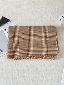 1pc Universal Multi-Color Plaid New Style Versatile Casual Scarf Suitable For Autumn/Winter Use - Houndstooth Khaki - View 4