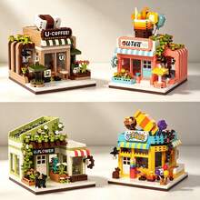 Street Scene Store Building Block Set, 4 Decoration Styles: Coffee Shop, Flower Shop And Bubble Tea Shop Architectural Models; DIY Building Block Toy; Exquisite Desktop Home Decor; Stress Relief Puzzle Gift For Adult Women - Multicolor - View 6