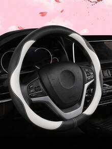 1PC Black Pink PU Leather Steering Wheel Cover, Cute Feminine Car Interior Accessories, Stylish Color Block Round Auto Decor With Soft Textured Grip, Premium Stitched Universal Fit Steering Wheel Protector For Women Daily Commute Road Trip - A - View 10
