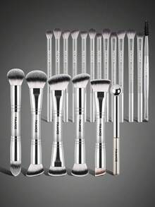 MAANGE 1/5/19/20pcs Soft Dual-Ended Multi-Functional Makeup Brush Set, Includes Foundation Brush, Concealer Brush, Blush Brush, Contour Brush, Highlighter Brush, Nose Contour Brush, Eyeshadow Brush, Eyebrow Brush, Lip Brush, Detail Brush, Suitable For Liquid, Cream And Powder Makeup, Can Be Used For Base, Blending And Facial Makeup, Premium Makeup Brush Gift For Women And Girls - Silver - View 13