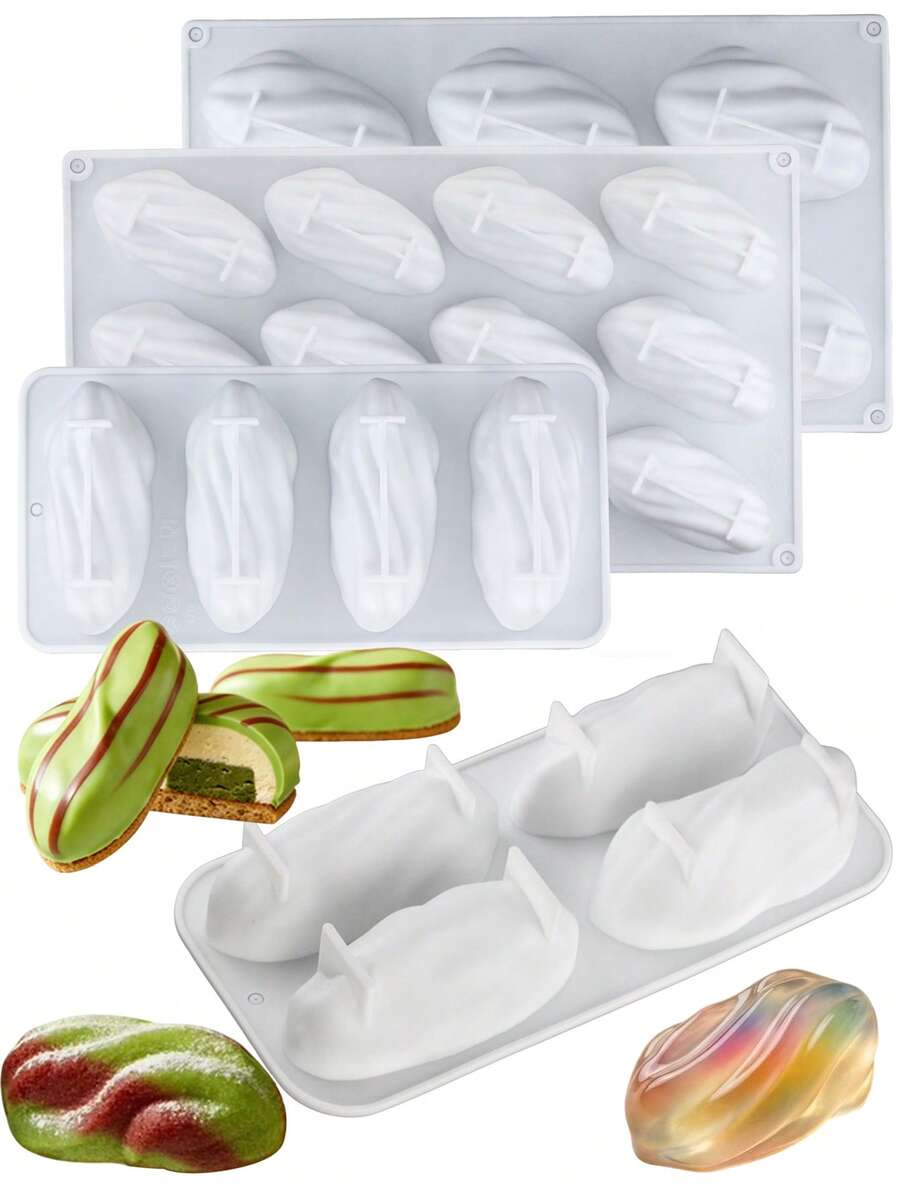 1pc Pistachio Shaped Silicone Mold, Baking Mousse Cake Mold, Cake Decoration Baking Mold - White - View 1