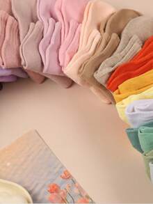 1/3/5/10 Pairs Women Solid Color Roll Top Ankle Socks, Soft Breathable Cotton Casual Low Cut Socks, Multicolor Daily Wear Comfort Short Socks - Multicolor - View 5