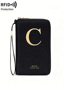FOREVER MIYIN RFID Blocking Passport Holder Travel Essential, Alphabet Print Zipper Document Organizer With Wrist Strap, Multi‑Slot Travel Wallet For Vacation Trip - Black - View 21