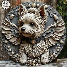 2D Flat 8-Inch Metal Wall Round Plaque | 1pc, Angel Yorkshire Terrier 3D Embossed Art Plaque, Cute Winged Yorkshire Terrier Wall Decor, Pet Lover Gift, Home Decor - A - View 4