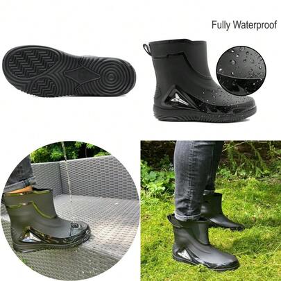 Men Short Ankle Boot Wellies Waterproof Mid Calf Slip On Rain Snow Wellingtons C