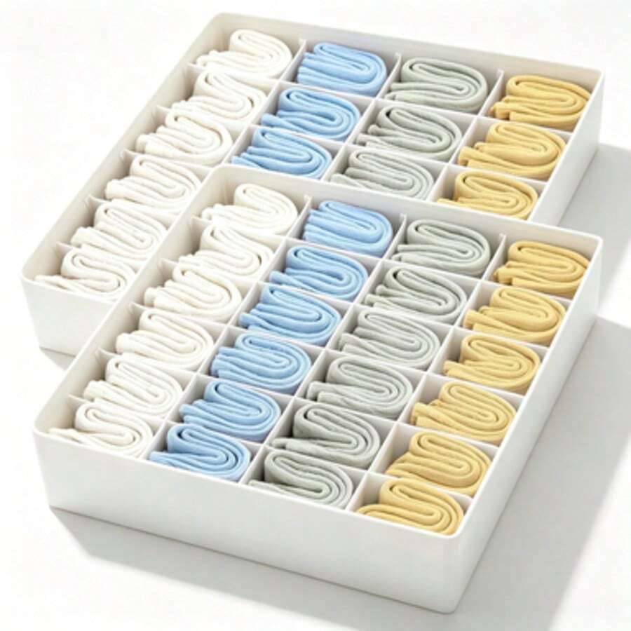 1/2 Pack Sock Drawer Organizer Divider, 24-Grid Underwear Storage Rack And Closet Organizer, Suitable For Storing Socks, Handkerchiefs, Ties, Belts And More - White - View 1