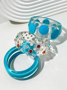Dopamine Geometric Ring Resin Women's Bracelet Exaggerated Versatile Women's Bangle Set - Multicolor C - View 3