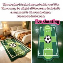 1pc Soccer Field Shaped Rug With Green And White Line Design, Washable Kitchen Rug, Sports Style Bedroom Bedside Rug, Green Grass Entryway Door Mat, Home Decor Living Room, Soccer Theme Simulated Ball Field Shaped Pattern Bedroom Bedside Plush Rug, Decorative Rug, Bedroom Decor, Small Rug, Rug, Home Decor, Living Room Rug, Living Room Small Rug, Bedroom Rug, Living Room Home Decor - Multicolor - View 3