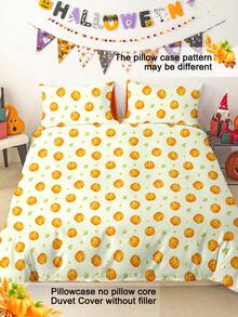 2/3 pièces Ensemble de housse de couette imprimé feuilles et citrouilles Halloween & Thanksgiving, literie douce et respirante anti-boulochage toutes saisons, sans couette incluse, résistant aux plis et lavable en machine, convient aux lits simples, doubles, queen et king, plusieurs couleurs, décoration de chambre, cadeau de fête - Multicolore - Voir 4