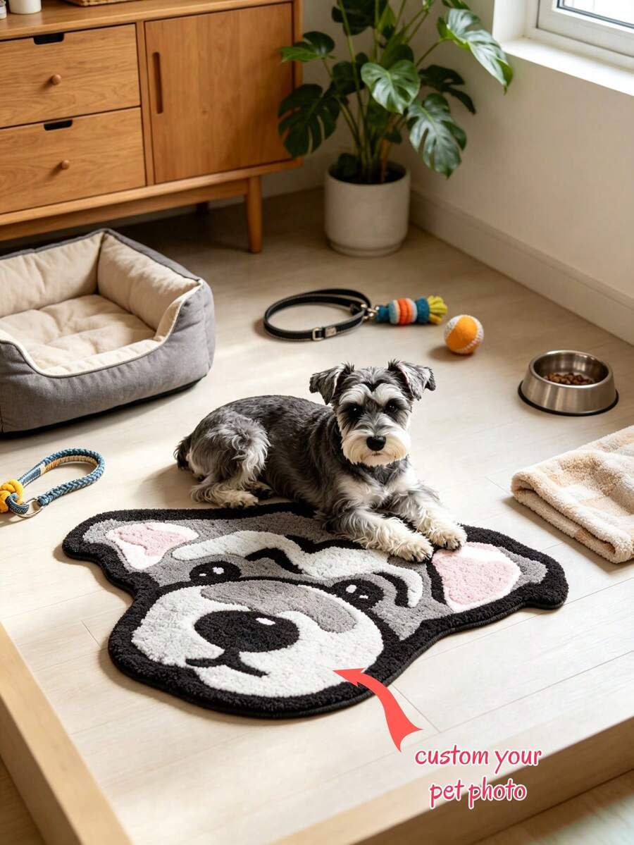 1pc Personalized Pet Photo Carpet, Customized Dog/Cat Portrait Plush Rug, Soft Faux Cashmere Pet Carpet, Personalized Photo Floor Mat, Cozy Home Decor, Pet Lover Gift, Birthday, Christmas And Anniversary Souvenir - Multicolor - View 1