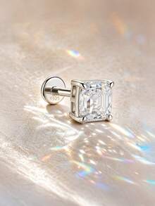 AnlaScheer 1pc Silver Tone 925 Sterling Silver Classic 1ct Square Moissanite Jewelry, Hypoallergenic Accessory, Suitable For Women's Daily, Party, Wedding - Silver - View 6
